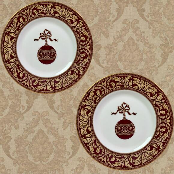 Royal Doulton NWT Set 2 Rare Tennyson 06132 Holiday Christmas 8" Salad Plate - Picture 1 of 5